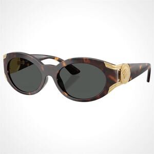 New VERSACE Sunglasses Brown Tortoise Oval Gold Medusa Medallion Retro